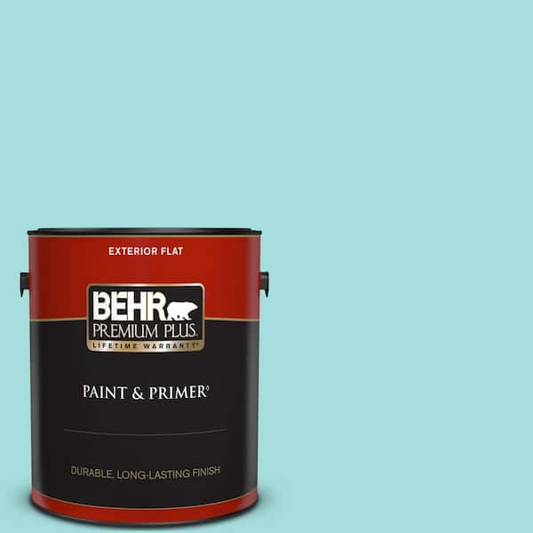BEHR PREMIUM PLUS 1 gal. #500A-3 Aqua Spray Flat Exterior Paint & Primer