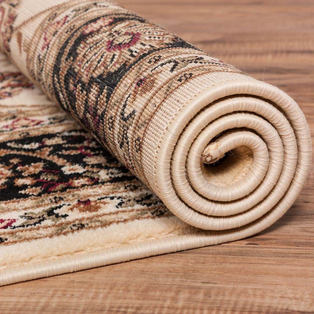 Ivory and Brown Tufted Oriental Floral 8' x 10' Area Rug