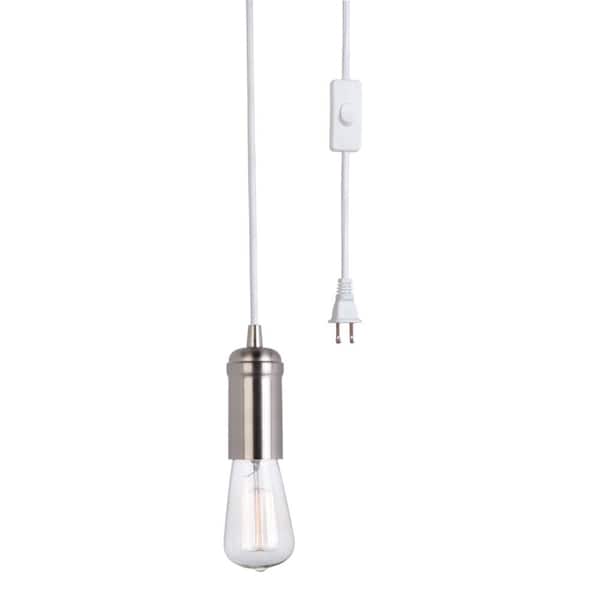 Globe Electric Vintage Edison 1-Light Plug-In Mini Pendant White Cord Brushed Steel Socket, In-Line On/Off Rocker Switch