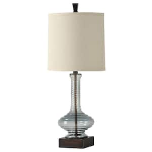 31 in. Opaque Blue Table Lamp with White Hardback Fabric Shade