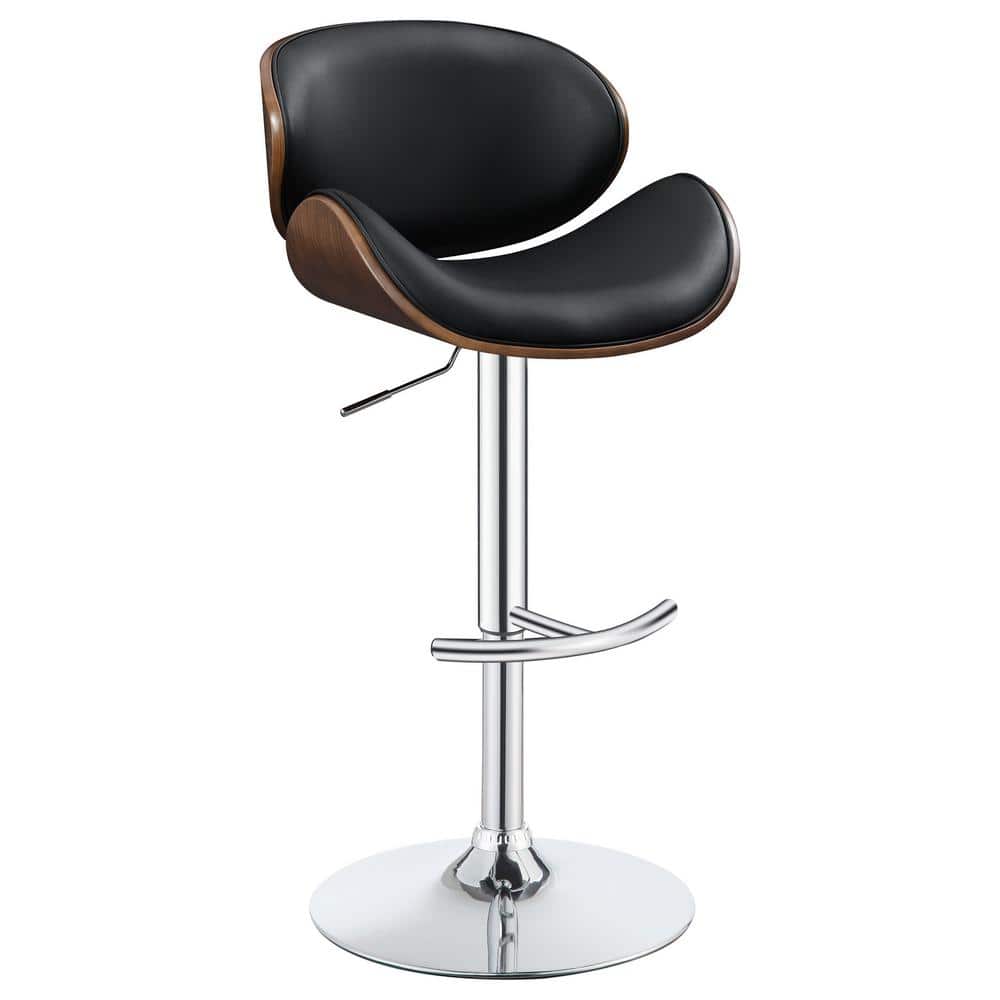Adjustable Black Faux Leather and Walnut Bar Stool