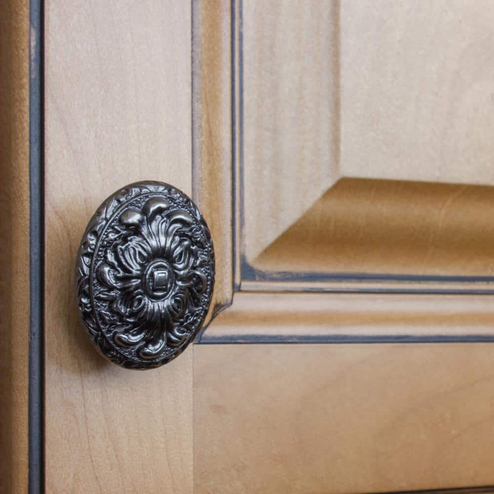 Brushed Pewter Ornate Oval Cabinet Knob Set