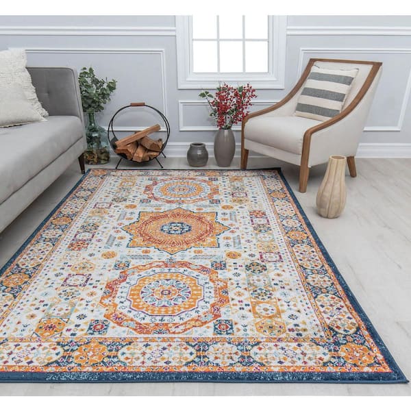 Rugs America Hailey Tangerine Zing 2'6"x8' Vintage Blue Area Rug
