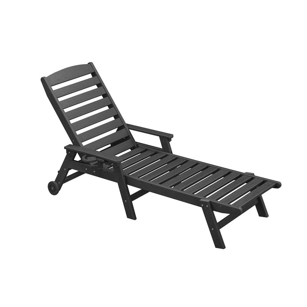 Obsidian Black HDPE Adjustable Chaise Lounge with Wheels & Cup Holder, 5-Position Outdoor Patio Lounger price history on PriceWatchPro