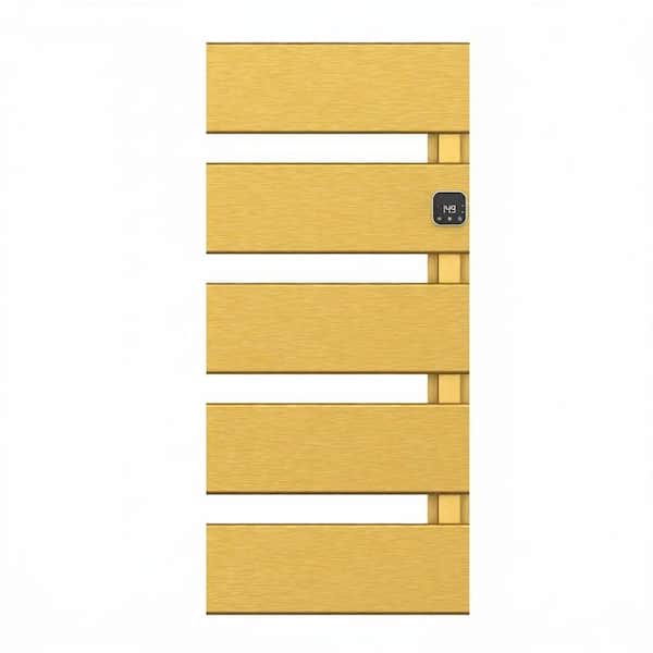 Brushed Gold Electric Heated Towel Warmer 5-Panel Aluminum Rack with Thermostat and Timer, 18.1 x 3.15 x 39.4 in.