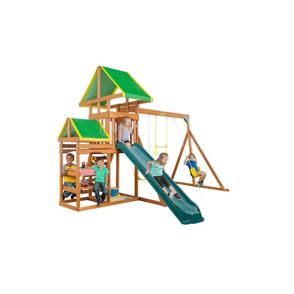 Creative Cedar Designs Woodlands Complete Wooden Swing Set 3681 The Home Depot