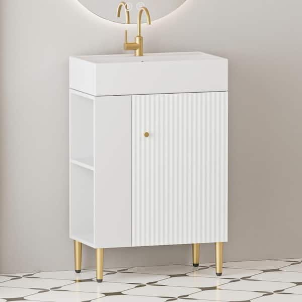 AZDHOME 22 in. W x 12 in. D x 34 in. H Single Sink Bath Vanity in White w/ White Ceramic Top and Left Side Open Storage Shelves