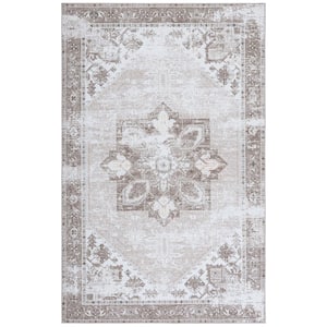 Tuscon Sage/Ivory 8 ft. x 10 ft. Machine Washable Border Distressed Area Rug