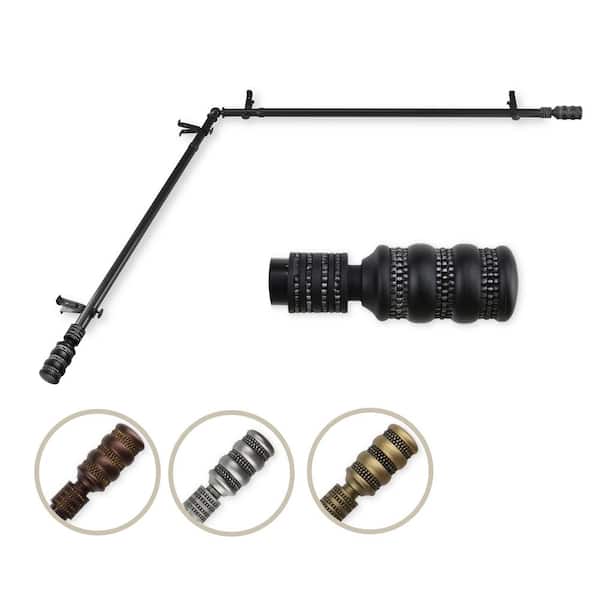Rod Desyne 13/16" Dia Adjustable 66" to 120" Single Corner Window Curtain Rod in Black with Dollop Finials