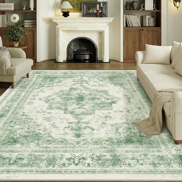 Persia Green 5 ft. x 7 ft. Vintage Medallion Distressed Area Rug