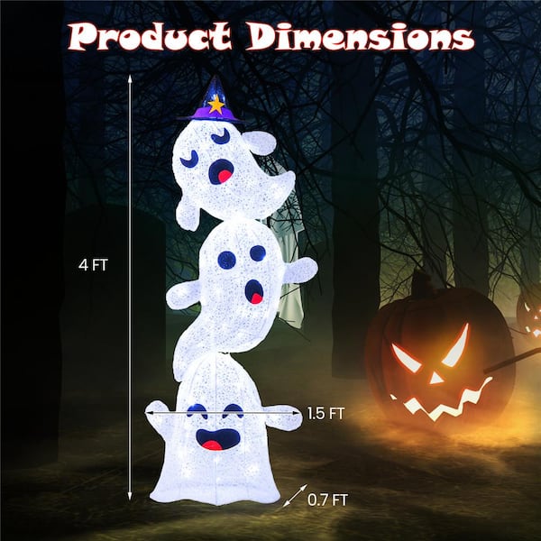 Halloween 2024 Light Up Ghost Carrying Stacked Pumpkins Statue