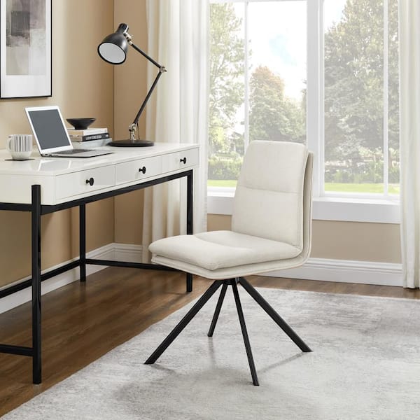 Art Leon Armless Fabric Swivel Desk Chair in Off White with Wood