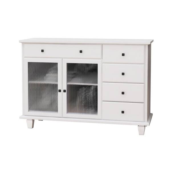 Runesay 60 in. W x 16 in. D x 32 in. H White Rubber Wood Ready to Assemble Kitchen Cabinet Storage Cupboard with Silver Handles