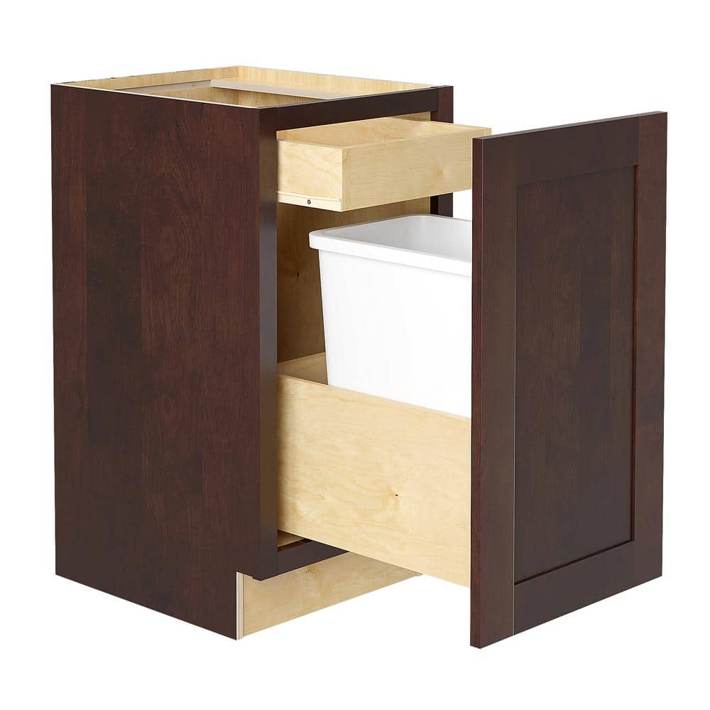 Newport 15 in. W x 24 in. D x 34.5 in. H Assembled Plywood Trash Can Kitchen Cabinet in Manganite with 1D Soft Close price history on PriceWatchPro