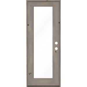 32 in. x 96 in. Rustic Knotty Alder Full-Lite Left-Hand/Inswing Clear Glass Grey Stain Single Wood Prehung Front Door