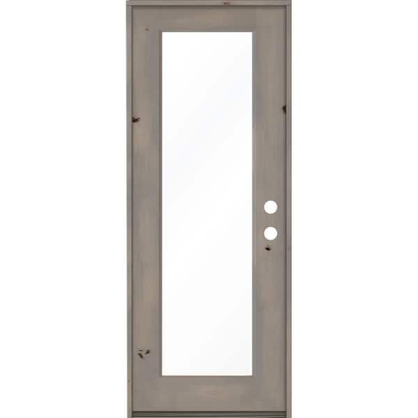Krosswood Doors 32 in. x 96 in. Rustic Knotty Alder Full-Lite Left-Hand/Inswing Clear Glass Grey Stain Single Wood Prehung Front Door