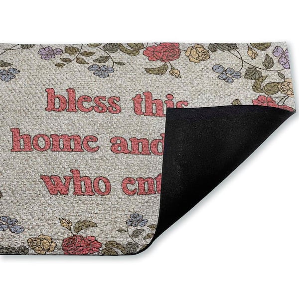 Retro Bless this Home Florals Multi-Colored 18 in. x 30 in. Polyester Non-Slip Outdoor Door Mat