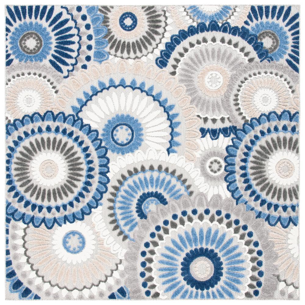 Cabana Gray/Blue 5 ft. x 5 ft. Medallion Floral Indoor/Outdoor Square Area Rug price history on PriceWatchPro