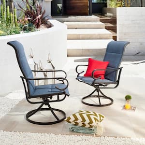 lsland Swivel Metal Outdoor Patio Dining Chair in Blue (2-Pack)
