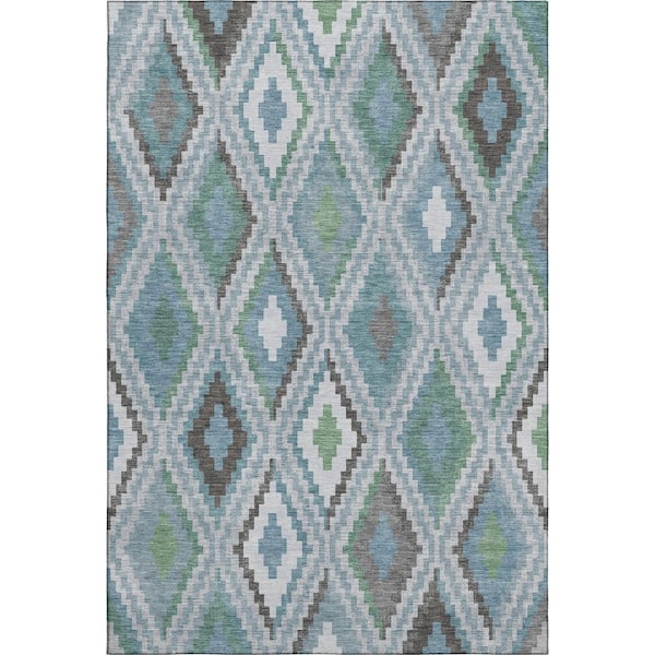 Mayfield Premium Machine Washable Abstract AMF2331 Teal 9 ft. x 12 ft. Area Rug