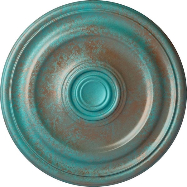 Ekena Millwork 15-3/4 in. x 1-1/2 in. Devon Urethane Ceiling Medallion (Fits Canopies upto 3-5/8 in.), Copper Green Patina