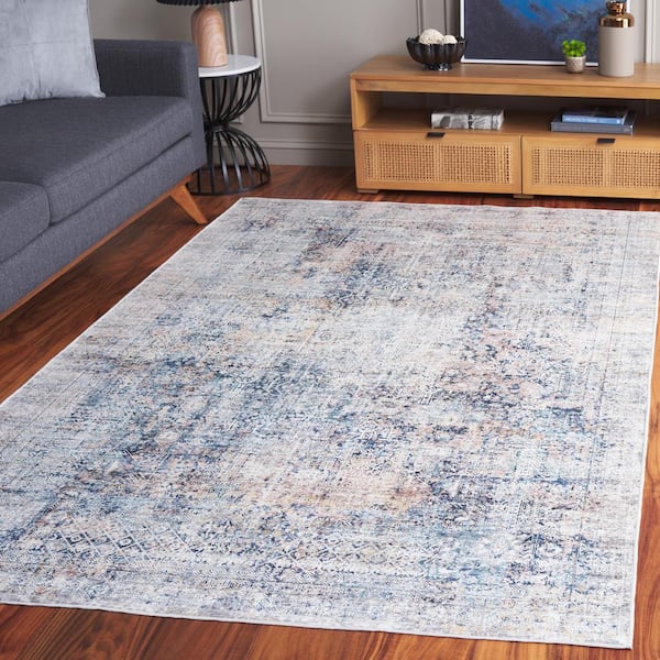 Arizona Navy/Beige 3 ft. x 5 ft. Distressed Border Ornate Machine Washable Area Rug