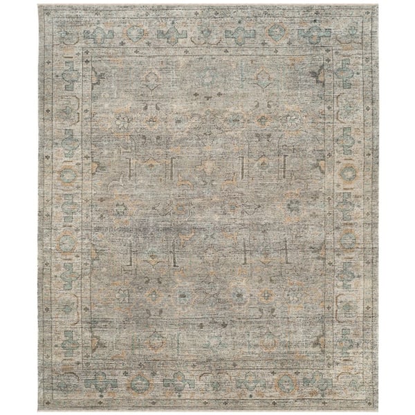 Izmir 12 ft. x 18 ft. Linen/Dusty Teal Border Distressed Area Rug