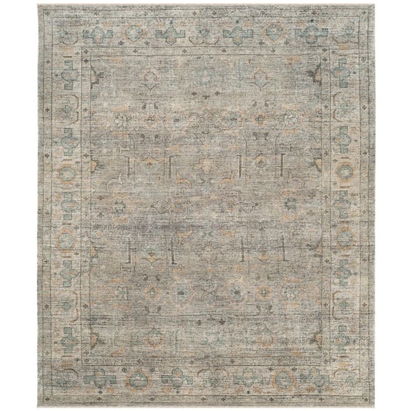 Izmir Linen/Dusty Teal 9 ft. x 12 ft. Border Oriental Area Rug