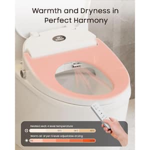 Electric Heated Bidet Seat for Elongated Toilets in White Warm Air Dryer Multiple Spray Modes LED Night Light