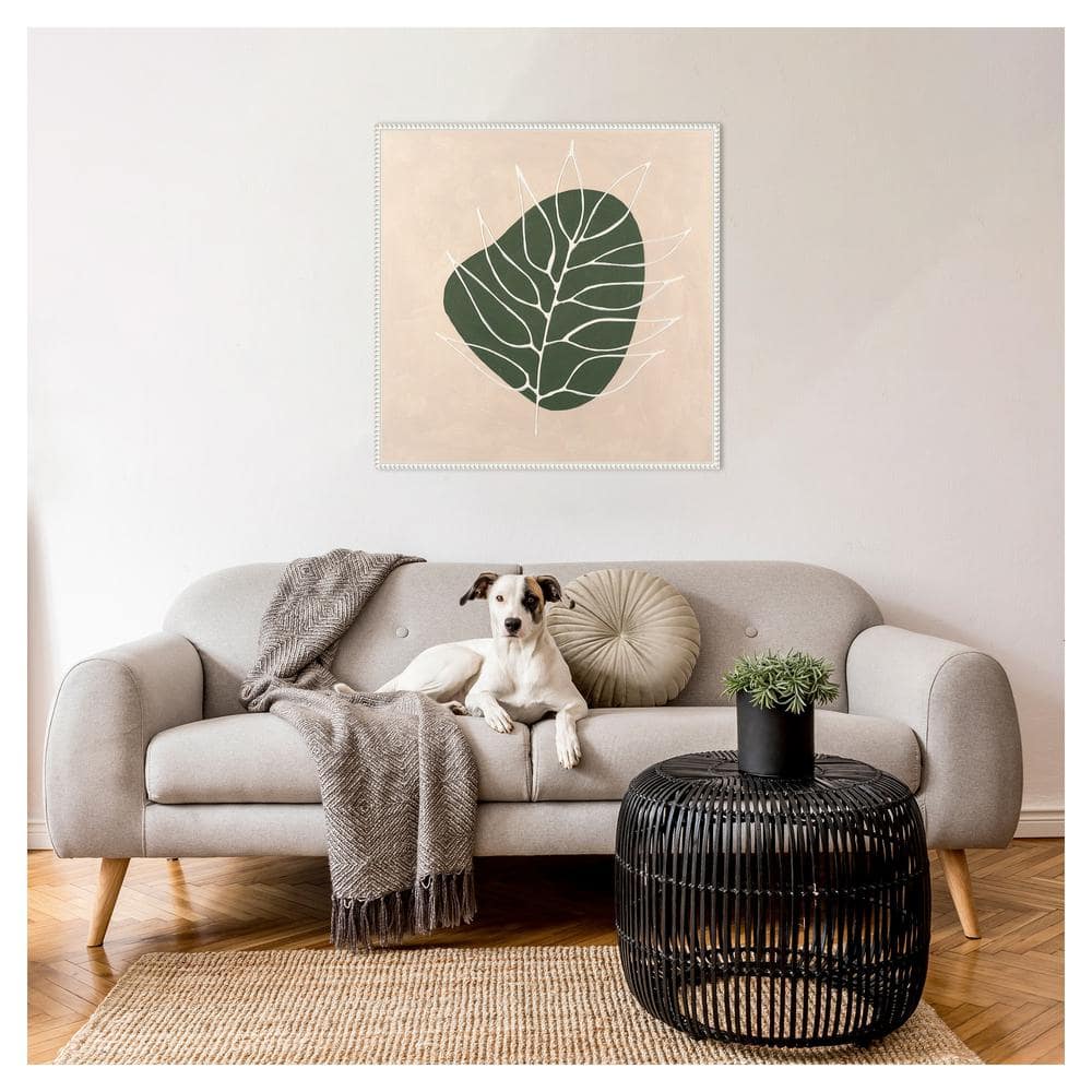Peace Offering IV Green Leaf Abstract Canvas Wall Art with White Floater Frame