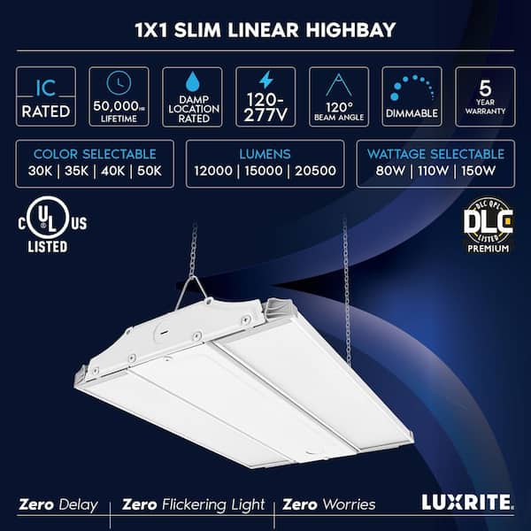 14 in. 80/110/150-Watt White Linear High Bay LED Shop Light Up to 20500LM 4CCT 3000K-5000K Adjustable Tilt Light 2-Pack