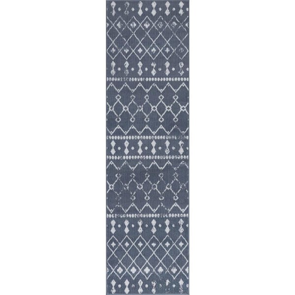 Tayse Rugs Nexus Geometric Blue 2 ft. x 8 ft. Indoor Runner Rug
