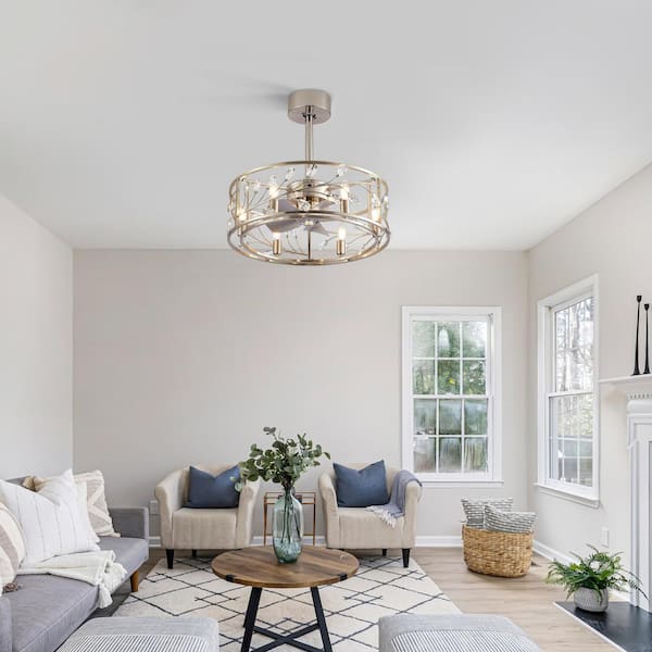 Fairy 20 in. Indoor Satin Nickel Chandelier Ceiling Fan with Light Kit and Remote Control Included