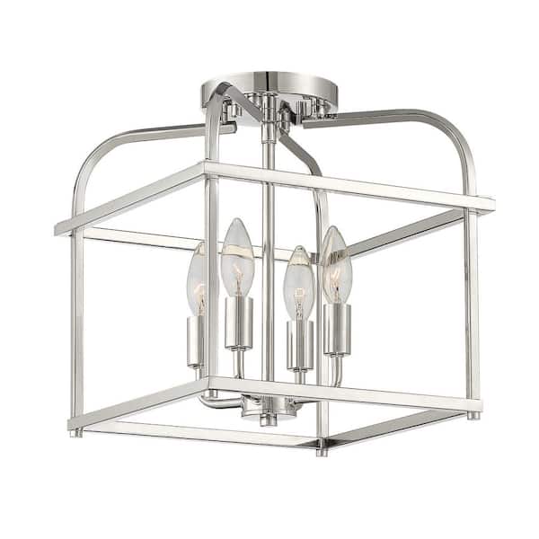 Savoy House Meridian 12 in. W x 12.5 in. H 4-Light Polished Nickel Semi-Flush Mount Ceiling Light with Metal Cage Frame