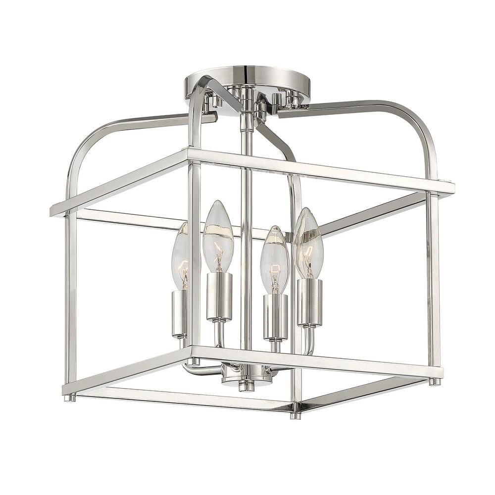 12 in. W x 12.5 in. H 4-Light Polished Nickel Semi- Flush Mount Ceiling Light with Metal Cage Frame price history on PriceWatchPro