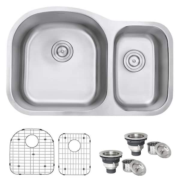 Ruvati Parmi 32 in. Undermount 60/40 Double Bowl 16 Gauge Stainless Steel Kitchen Sink
