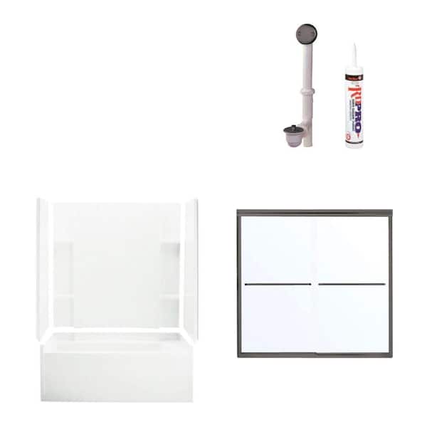 STERLING Accord 60 in. x 32 in. x 74 in. Bathtub Kit with Left-Hand Drain in White with Oil Rubbed Bronze Trim-DISCONTINUED