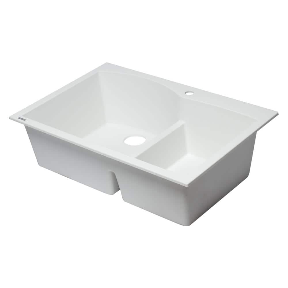 White Granite Composite 33'' Double Bowl Drop-In Kitchen Sink