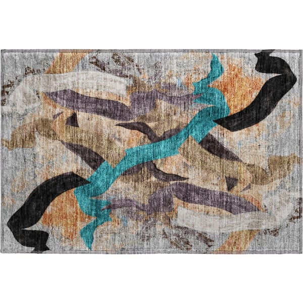 Mayfield Premium Machine Washable Abstract AMF2191 Gray 2 ft. x 3 ft. Accent Rug