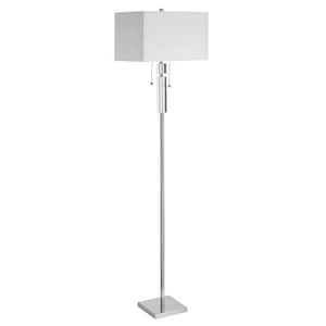 Decorative 60 in. H 2-Light Polished Chrome Floor Lamp with Fabric Shades
