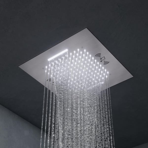 Aurora Cascade LED Showers 5-Spray Ceiling Mount 20 in. Fixed Shower 2 10 in. Showers Handheld in Brushed Nickel-5 Spray