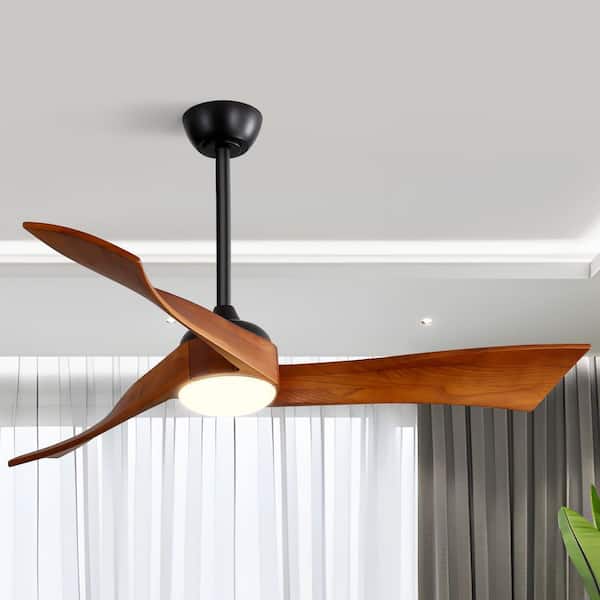 52 in. Indoor/Outdoor Black Ceiling Fan Integrated LED with Light Kit and Remote Control