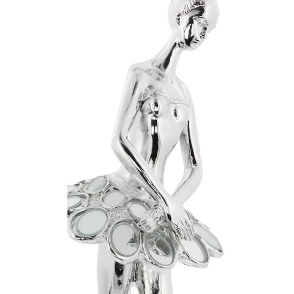 Caspian Silver 4 in. x 14 in. Polystone Dancer Sculpture with Mirror Accents (Set of 3)