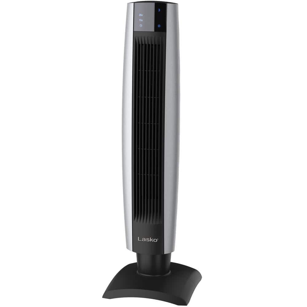 Lasko 34" Silver and Black Oscillating Tower Fan with Remote