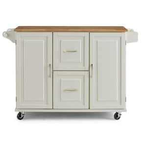 Dolly Madison White Kitchen Cart with Natural Wood Top
