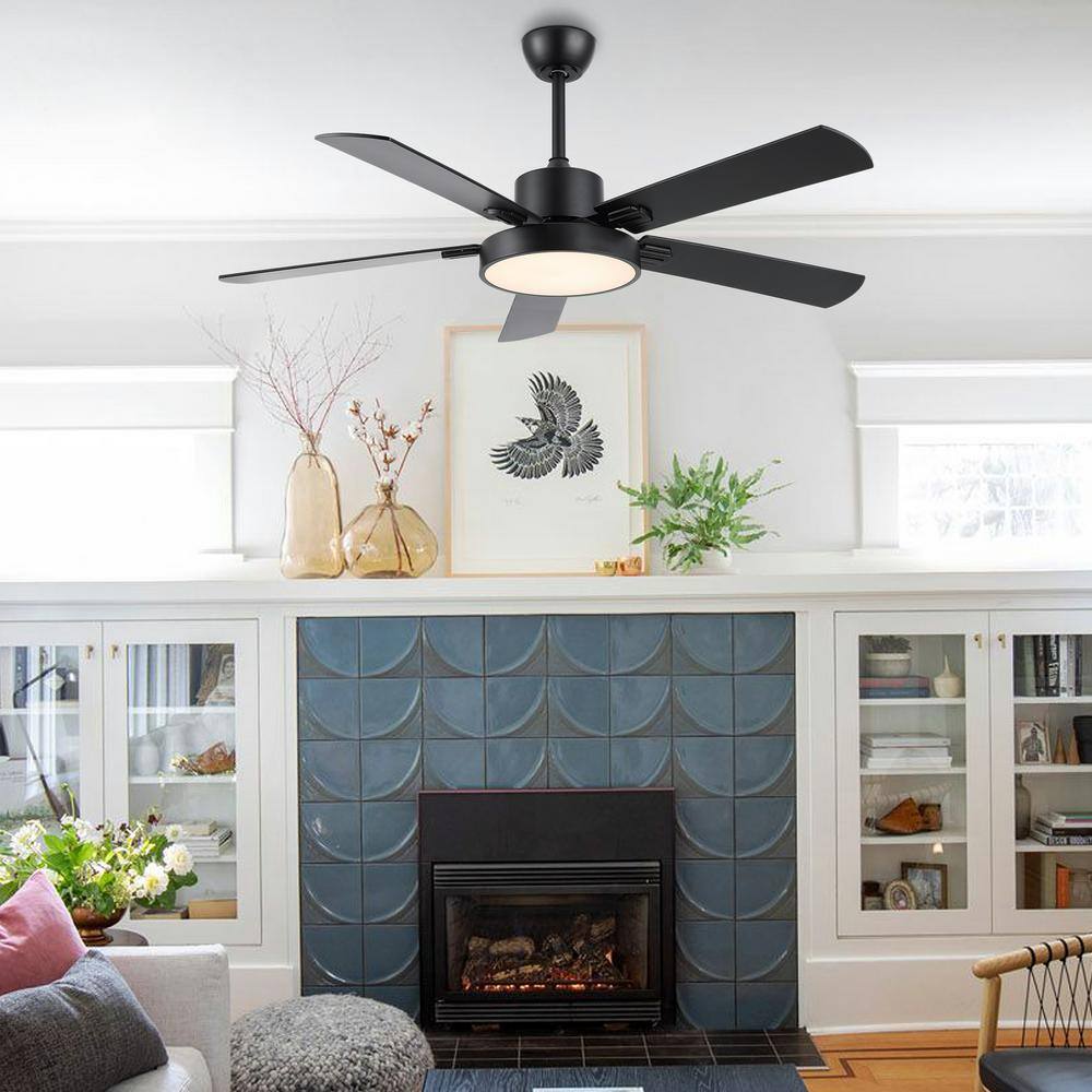 Modern Black 52-Inch LED Ceiling Fan with Remote and Light Kit