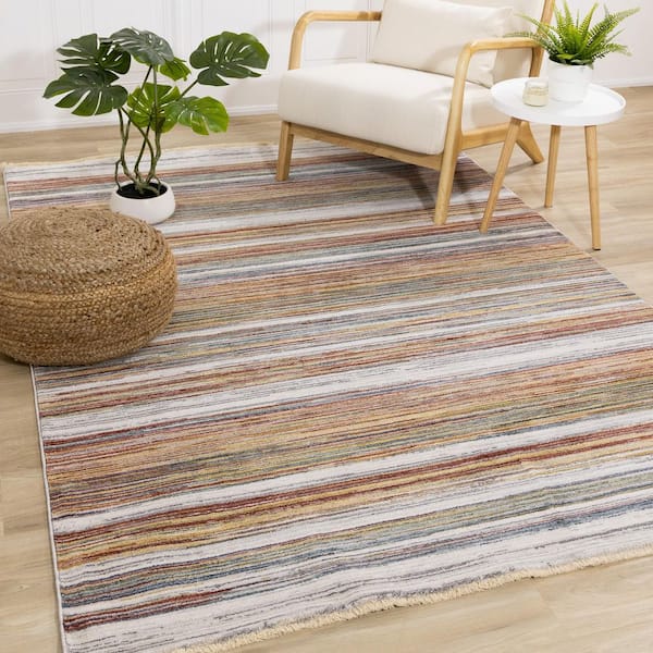 Orenda Collections 8 ft. x 10 ft. Yellow Stripes Indoor Area Rug
