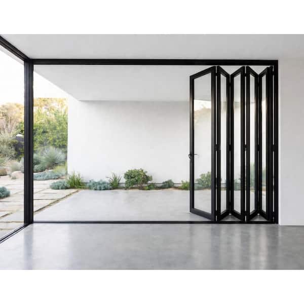 168 in. x 96 in. Right Swing/Outswing Black Aluminum Folding Patio Door