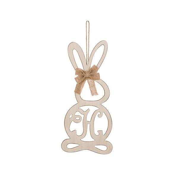 Glitzhome 16 in. Easter Wooden Monogram Hanging Bunny - H
