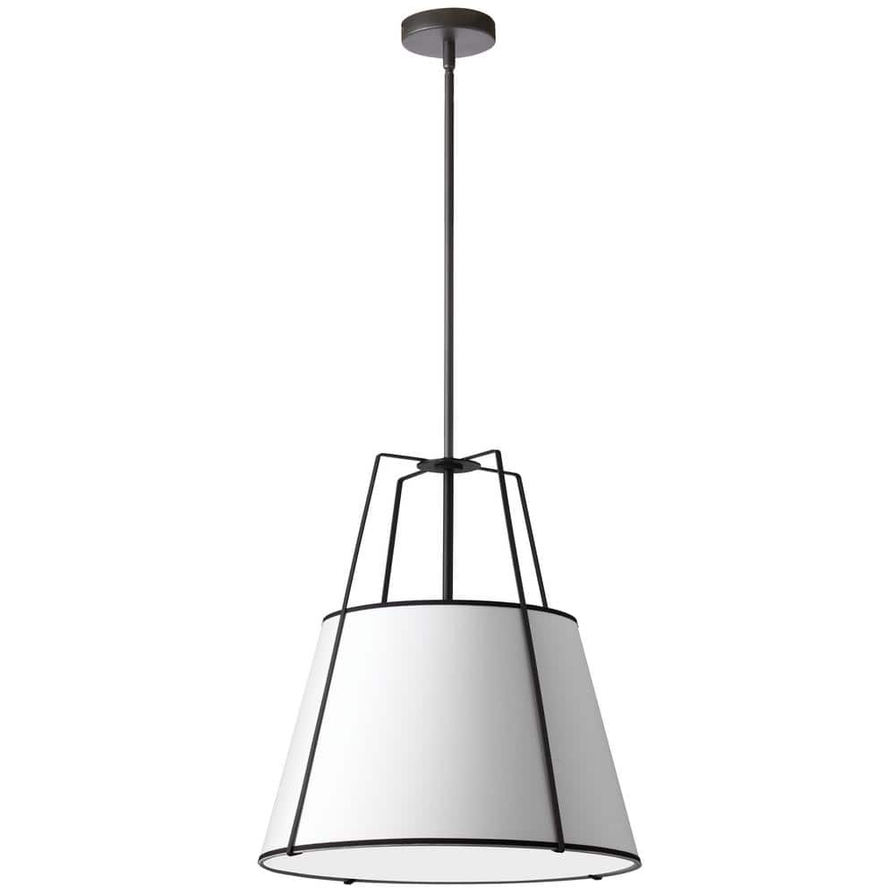 Trapazoid 1-Light Black Pendant with Laminated Fabric Shade